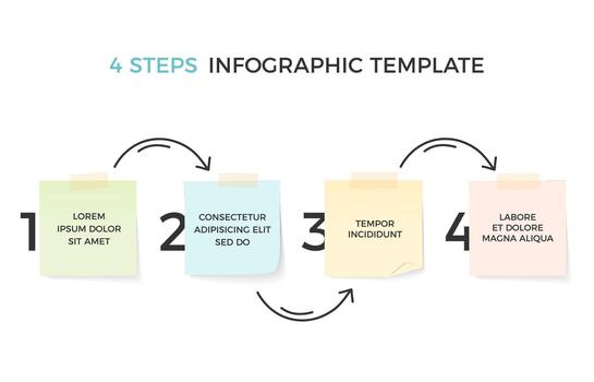 Infographic template with 4 steps with paper notes and hand drawn arrows vector
