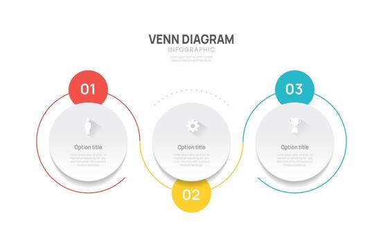 Venn diagram business infographic circle chart template 3 steps options, presentation with elements illustration. vector