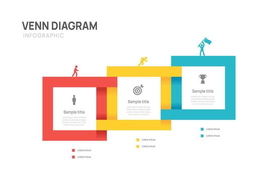 Venn diagram business infographic chart template 3 steps options, presentation with icons. vector