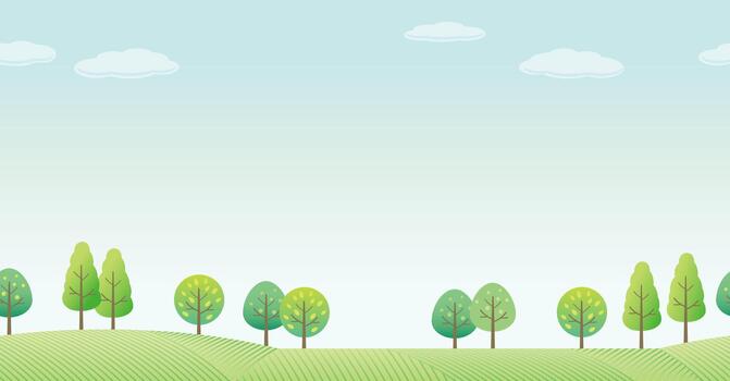 Seamless Hilly Forest In Spring Background Illustration With Text Space. Horizontally Repeatable. vector