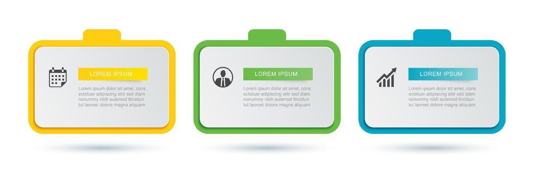 infografía 3 paso negocio datos presentación cajas vector