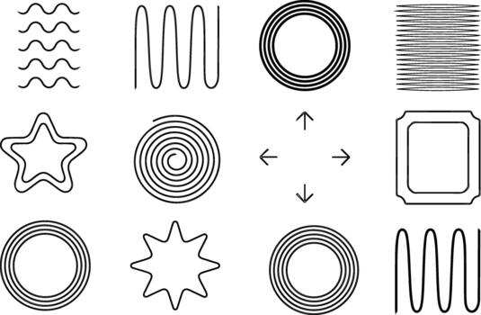 Collection of geometric shapes and lines on a white background for design elements vector