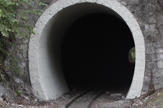 A tunnel with a train going through it photo