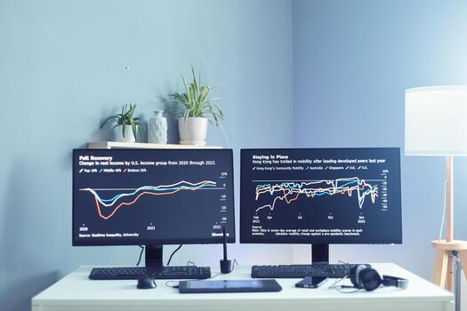 Income charts on dual monitors photo