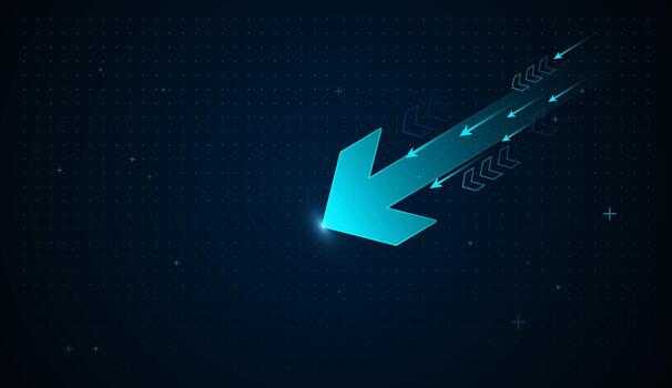 A Falling Down blue arrow streaks forward through a dark digital field, leaving a trail of smaller arrows that highlight fast improvement, on dark digital background vector
