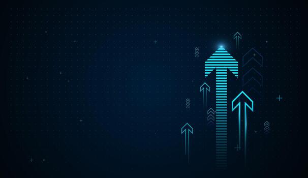 Glowing blue arrows move upward in sync, capturing the essence of data-driven success. Multiple neon arrows surge upward, growth and rising Charts Concepts vector