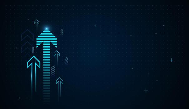 Multiple neon arrows surge upward, symbolizing innovation, progress, with Blue Glowing Arrow Light Background made of glowing blue lines growth and rising Charts Concepts vector