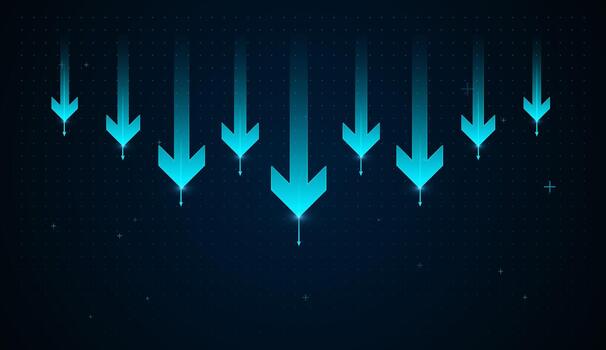 Moving Down of blue arrows with smaller arrows, symbolizing falling finance and accelerating business performance Concepts, illustration vector