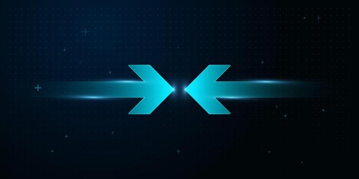 Two large and luminous arrows moves upward at high speed, surrounded by miniature glowing arrows on a dotted tech background, Growth arrow sign concepts vector