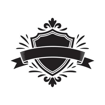 Ornamental badge featuring a detailed ribbon and shield emblem is set on transparent backdrop vector