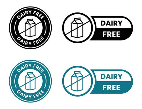 Dairy free emblems display non dairy carton blocked within circles and pill shapes vector