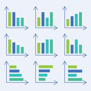 A set of graphs with diagrams, statistics columns, line graphs and diagrams for presentations and financial reports. vector