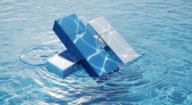 resumen X forma flotante en limpiar refrescante agua superficie con ondas y burbujas cgi hacer foto