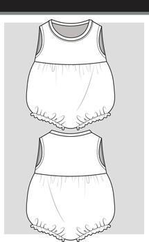 Baby Romper Flat Technical Sketch Front and Back Views vector