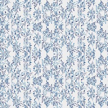 Seamless pattern with intricate small branches, navy and light blue leaves, and flowing organic shapes on a soft light background. Elegant, detailed for textiles and packaging vector