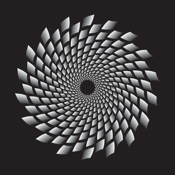 Silver geometric spiral pattern with dynamic rotating shapes vector