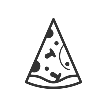 A flat design illustration of a pizza slice with various toppings, including mushrooms, tomatoes, and peppers The crust is visible and there is a bright color scheme png