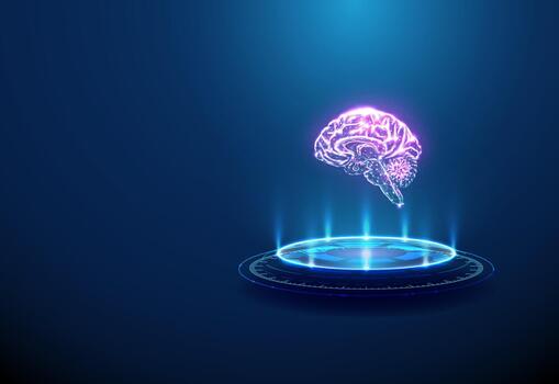 Holographic brain display concept vector