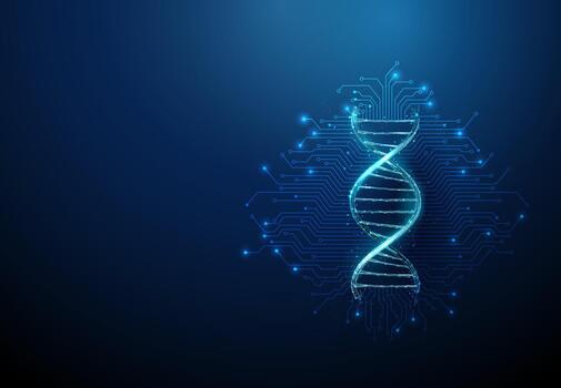 futurista adn hebra con electrónico circuito líneas antecedentes genético ingeniería, alimentado por ai cuidado de la salud concepto vector