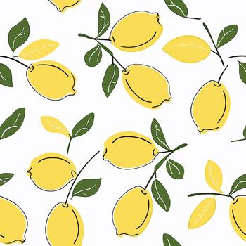 Seamless Lemon Pattern with Leaves Scalable Graphic Design Element vector