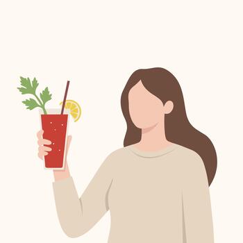 Woman in flat design holding a red beverage with celery and lemon vector