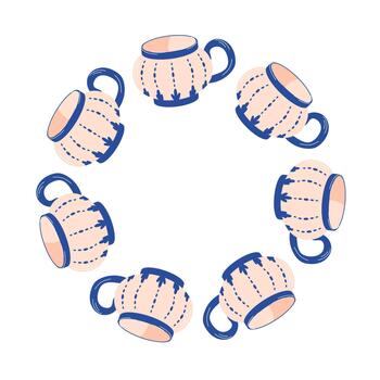 jarra con resumen diseño guirnalda en plano estilo. cerámico vajilla con azul formas aislado en un blanco antecedentes. vector