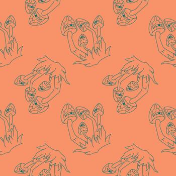 sin costura modelo de resumen maravilloso estilo seta en naranja antecedentes. botánico diseño con dibujos animados personaje para tela fondo de pantalla y decorativo Arte. vector