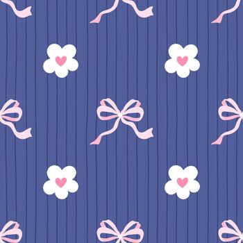 Floral pattern with bows on a blue background vector