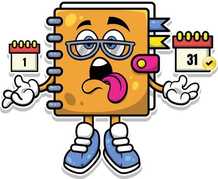 un cuaderno personaje con un gracioso cara y lentes ilustración vector