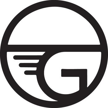 Stylized letter g logo in a bold black and white circular design with abstract horizontal lines, representing modern communication or digital progress vector