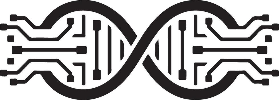biotecnología y digital genética concepto. adn hélice estructura entrelazados con circuito elementos, representando avanzado vida Ciencias y informática. vector