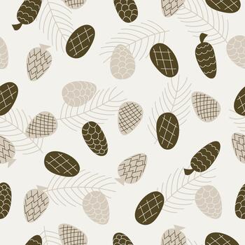Pine cone and leaf pattern design vector
