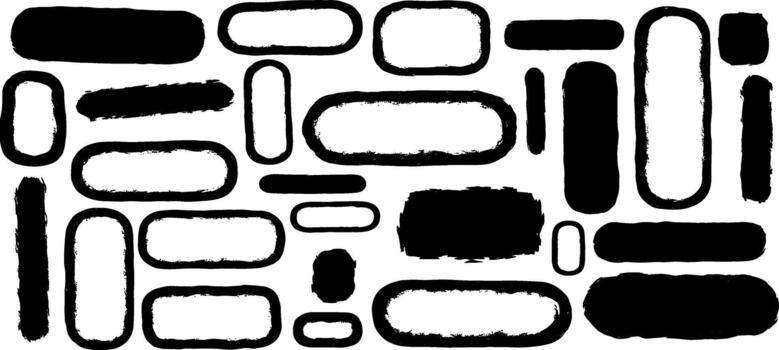 Collection of versatile hand-drawn distressed brush stroke frames and abstract grunge shapes for creative graphic design vector