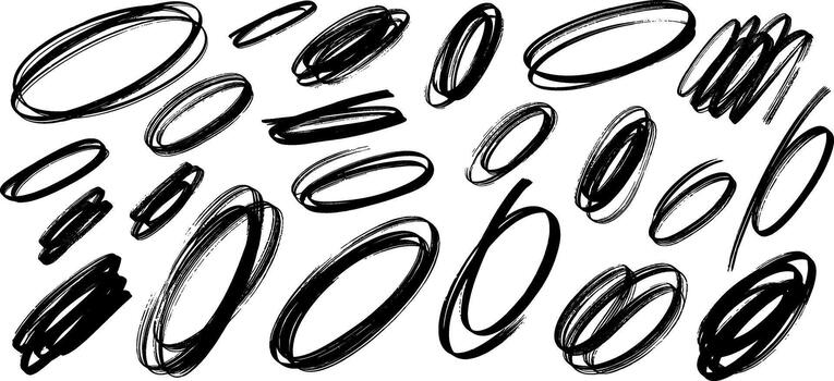 Black Scribble Overlays Hand-Drawn Circles and Ellipses for Artistic Design Elements vector