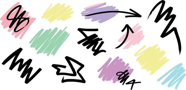 A set of different colored scribbles on a white background vector
