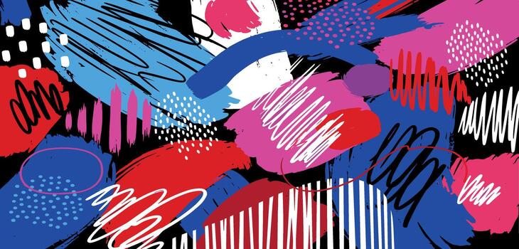 Vibrant Abstract Design with Brush Strokes and Geometric Patterns vector