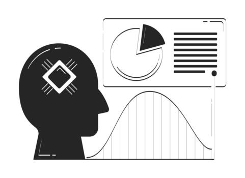 ai previsión y basado en datos perspectivas garabatear línea ilustración concepto. profético analítica. artificial inteligencia analizando gráfico 2d contorno composición aislado. mano dibujado metáfora monocromo vector