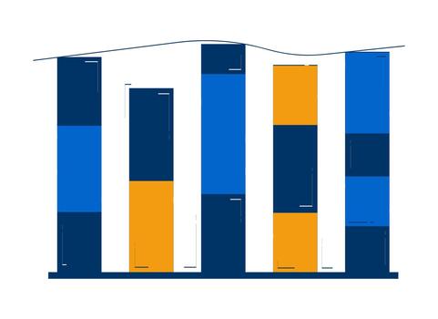 Bar chart row with varied segments 2D doodle object. Results comparison. Financial analytics graph. Barchart cartoon element flat clipart isolated on white background. Hand drawn illustration vector