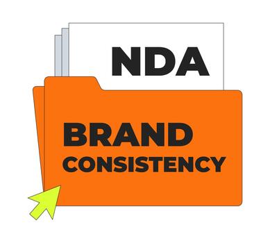 Folder with brand consistency and NDA document 2D cartoon object. Corporate branding guidelines. Confidentiality in business isolated element flat clip art on white. Spot illustration vector