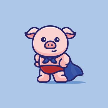 Superhero pig illustration vector