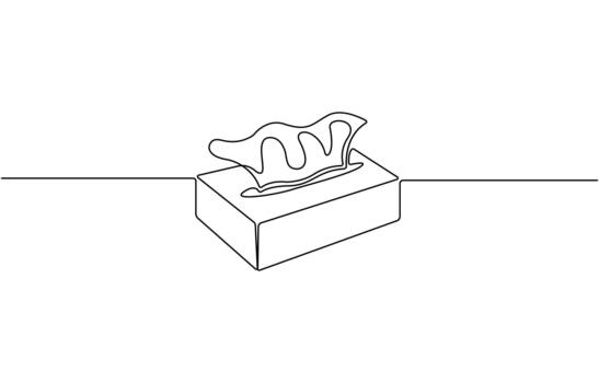 Continuous one line drawing of Tissue Box, Single line Tissue box icon, blank tissue box mockup concept Editable Icon vector