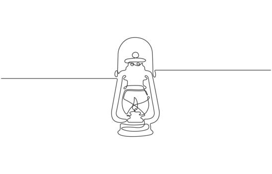 Abstract vintage kerosene lamp or lantern continuous one line art outline vector