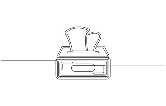 Continuous one line drawing of Tissue Box, Single line Tissue box icon, blank tissue box mockup concept outline vector