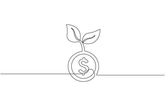 dinero planta en uno continuo línea dibujo, creciente moneda árbol símbolo y Finanzas inversión incrementar concepto en sencillo lineal estilo, editable carrera vector