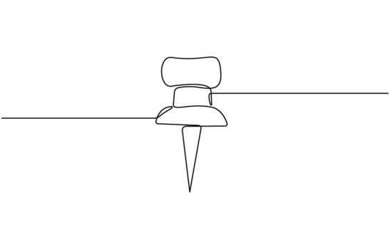 Continuous one line drawing of Push pin, Single line art of Paper pin, Pin icon concept symbol vector