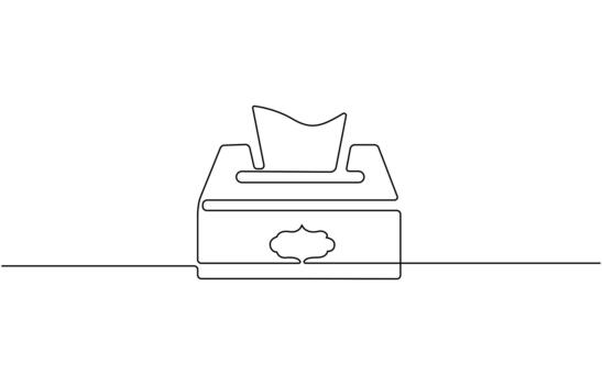 Continuous one line drawing of Tissue Box, Single line Tissue box icon, blank tissue box mockup concept Editable stroke vector