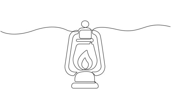 Abstract vintage kerosene lamp or lantern continuous one line art Pro Eps 10 vector