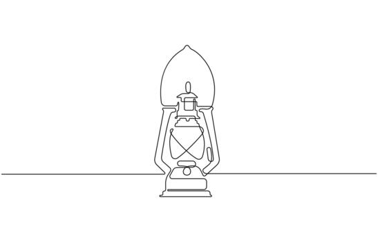 Abstract vintage kerosene lamp or lantern continuous one line art Editable design vector