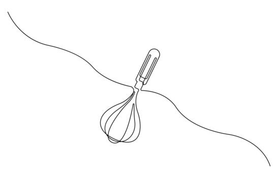 Balloon Whisk continuous one line drawing. Kitchen tools continuous single line illustration Editable stroke vector