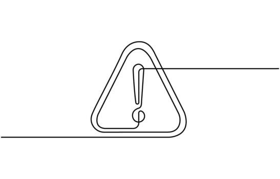 Dangerous sign continuous one line drawing. outline of warning icon with exclamation mark in a triangle Editable stroke vector